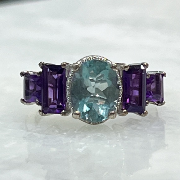 Jewelry - Teal Fluorite African Amethyst Sterling Silver Ring Sz 7